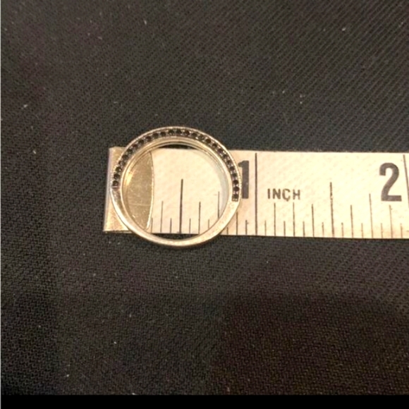 Sterling Silver 925 Black Onyx  Deep Ruby  Rhinestones Sz 7 - Picture 4 of 8